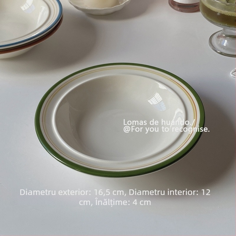Vas de porțelan pentru mic dejun și desert, stil francez, colorare sub glazură, design retro pentru înghețată