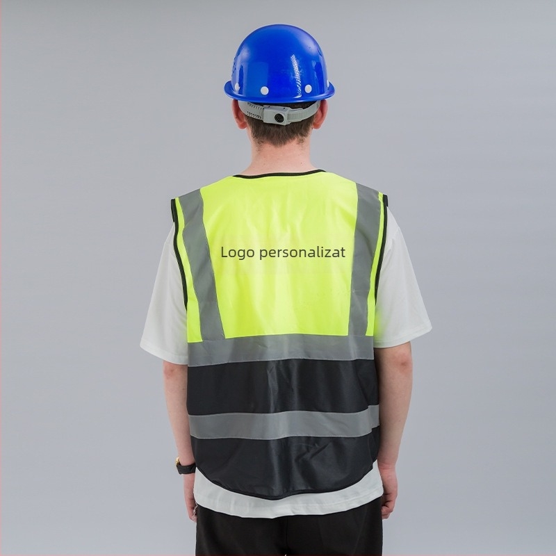 Vesta de protecție reflectorizantă din plasă respirabilă, design în două culori, îmbrăcăminte pentru șantier, fluorescentă