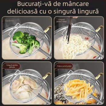 Filtru de prăjit din oțel inoxidabil, cu mâner lung – sită de bucătărie pentru tăiței, găluște și hot pot, calitate alimentară