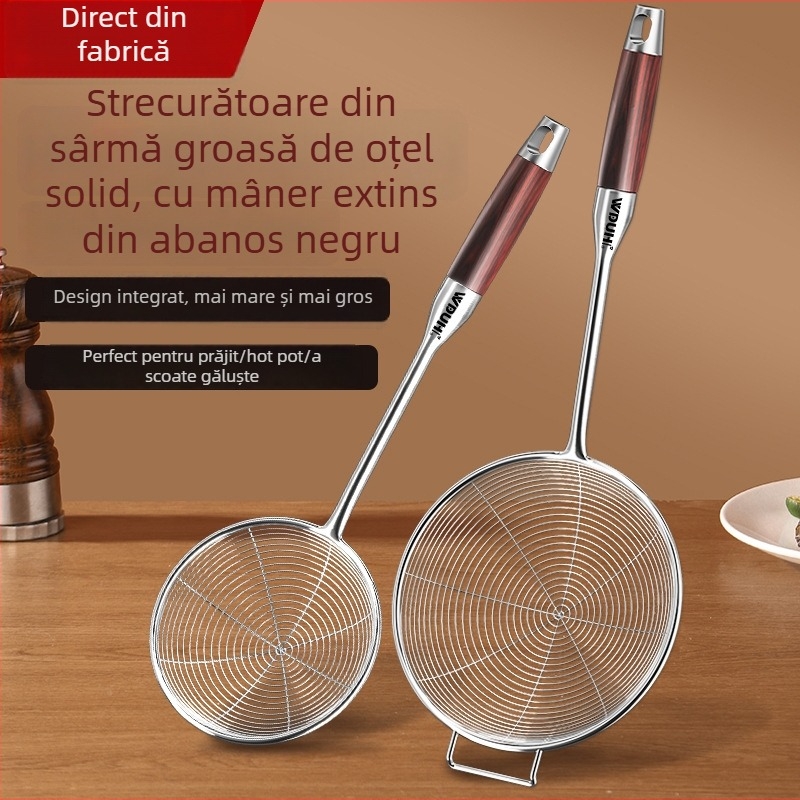 Filtru de prăjit din oțel inoxidabil, cu mâner lung – sită de bucătărie pentru tăiței, găluște și hot pot, calitate alimentară