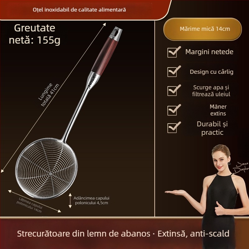 Filtru de prăjit din oțel inoxidabil, cu mâner lung – sită de bucătărie pentru tăiței, găluște și hot pot, calitate alimentară
