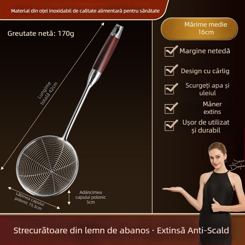 Filtru de prăjit din oțel inoxidabil, cu mâner lung – sită de bucătărie pentru tăiței, găluște și hot pot, calitate alimentară