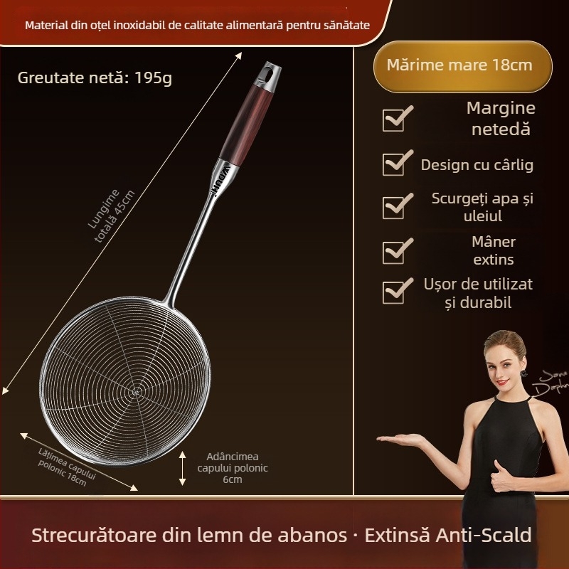 Filtru de prăjit din oțel inoxidabil, cu mâner lung – sită de bucătărie pentru tăiței, găluște și hot pot, calitate alimentară