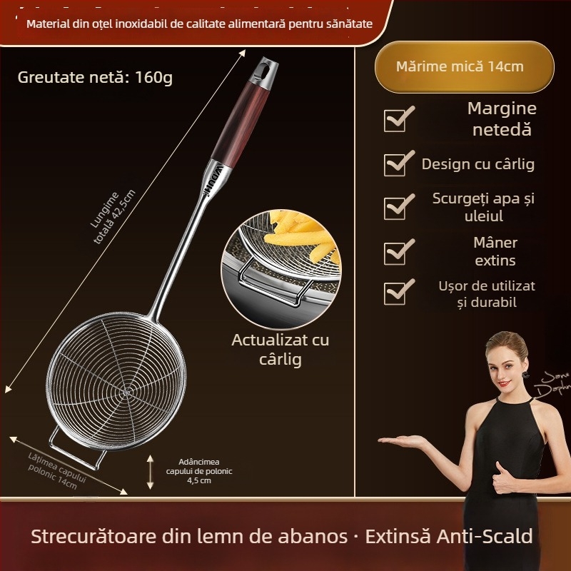 Filtru de prăjit din oțel inoxidabil, cu mâner lung – sită de bucătărie pentru tăiței, găluște și hot pot, calitate alimentară