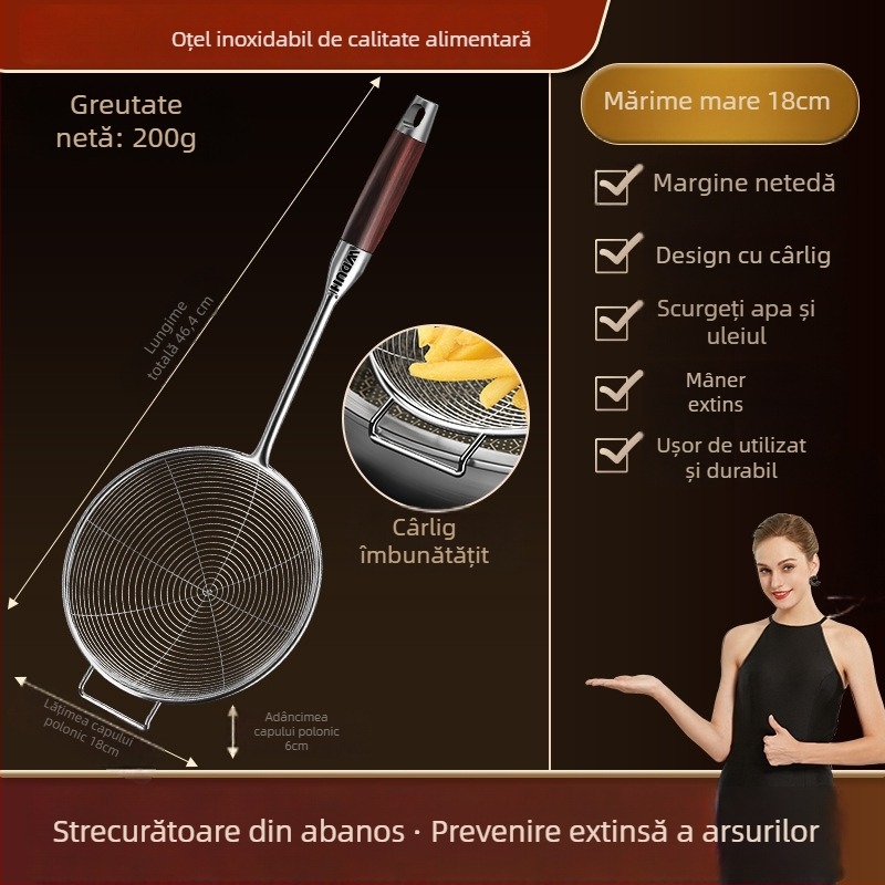 Filtru de prăjit din oțel inoxidabil, cu mâner lung – sită de bucătărie pentru tăiței, găluște și hot pot, calitate alimentară