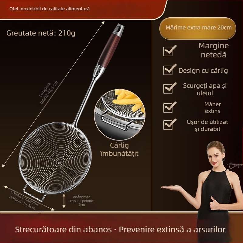 Filtru de prăjit din oțel inoxidabil, cu mâner lung – sită de bucătărie pentru tăiței, găluște și hot pot, calitate alimentară