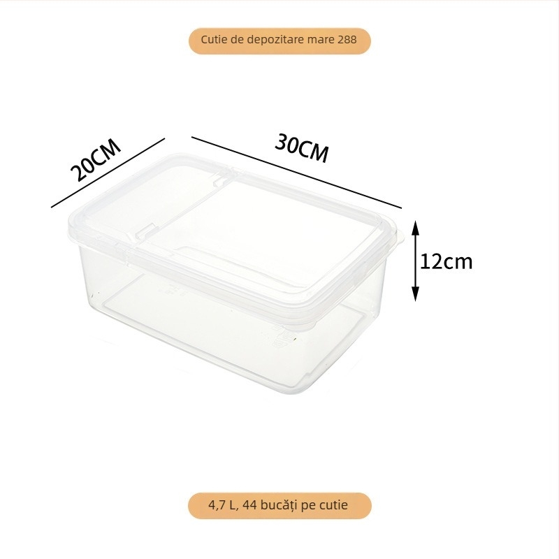Cutie dreptunghiulară de depozitare a alimentelor, cu capac rabatabil, din plastic transparent, pentru frigider și fructe