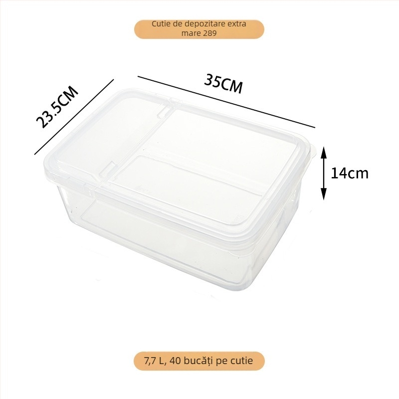Cutie dreptunghiulară de depozitare a alimentelor, cu capac rabatabil, din plastic transparent, pentru frigider și fructe