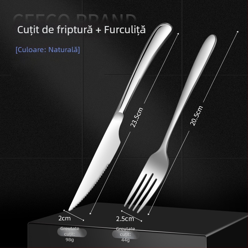 Set de tacâmuri din oțel inoxidabil 316, stil european: cuțit, cuțit pentru felii, furci și linguri – uz casnic, servire occidentală