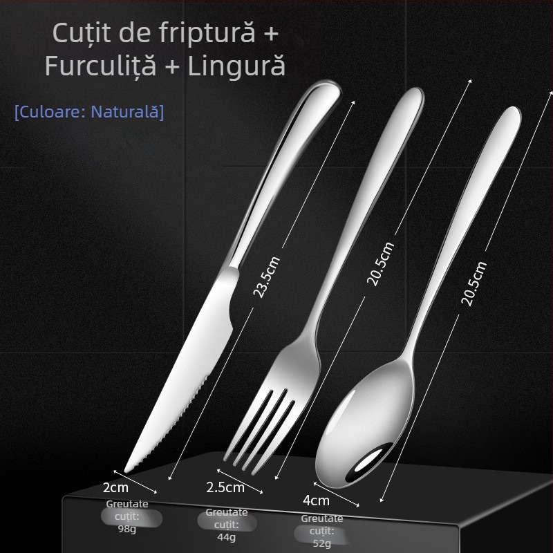 Set de tacâmuri din oțel inoxidabil 316, stil european: cuțit, cuțit pentru felii, furci și linguri – uz casnic, servire occidentală