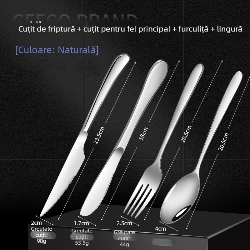 Set de tacâmuri din oțel inoxidabil 316, stil european: cuțit, cuțit pentru felii, furci și linguri – uz casnic, servire occidentală