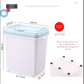 Recipient pentru depozitarea hranei pentru animale de companie, capacitate mare 15 kg, pentru câini și pisici – recipient plastic cu etanșare împotriva umezelii și garnitură dublă de etanșare