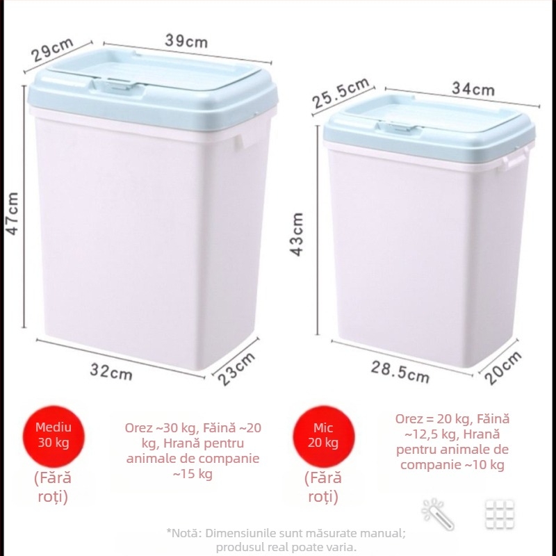 Recipient pentru depozitarea hranei pentru animale de companie, capacitate mare 15 kg, pentru câini și pisici – recipient plastic cu etanșare împotriva umezelii și garnitură dublă de etanșare
