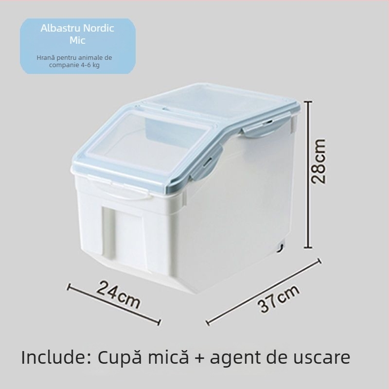 Recipient pentru depozitarea hranei pentru animale de companie, capacitate mare 15 kg, pentru câini și pisici – recipient plastic cu etanșare împotriva umezelii și garnitură dublă de etanșare