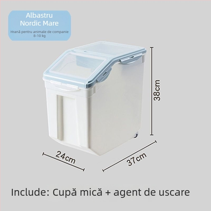 Recipient pentru depozitarea hranei pentru animale de companie, capacitate mare 15 kg, pentru câini și pisici – recipient plastic cu etanșare împotriva umezelii și garnitură dublă de etanșare