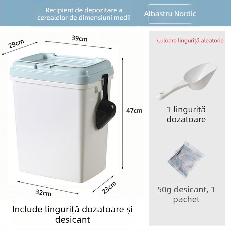 Recipient pentru depozitarea hranei pentru animale de companie, capacitate mare 15 kg, pentru câini și pisici – recipient plastic cu etanșare împotriva umezelii și garnitură dublă de etanșare