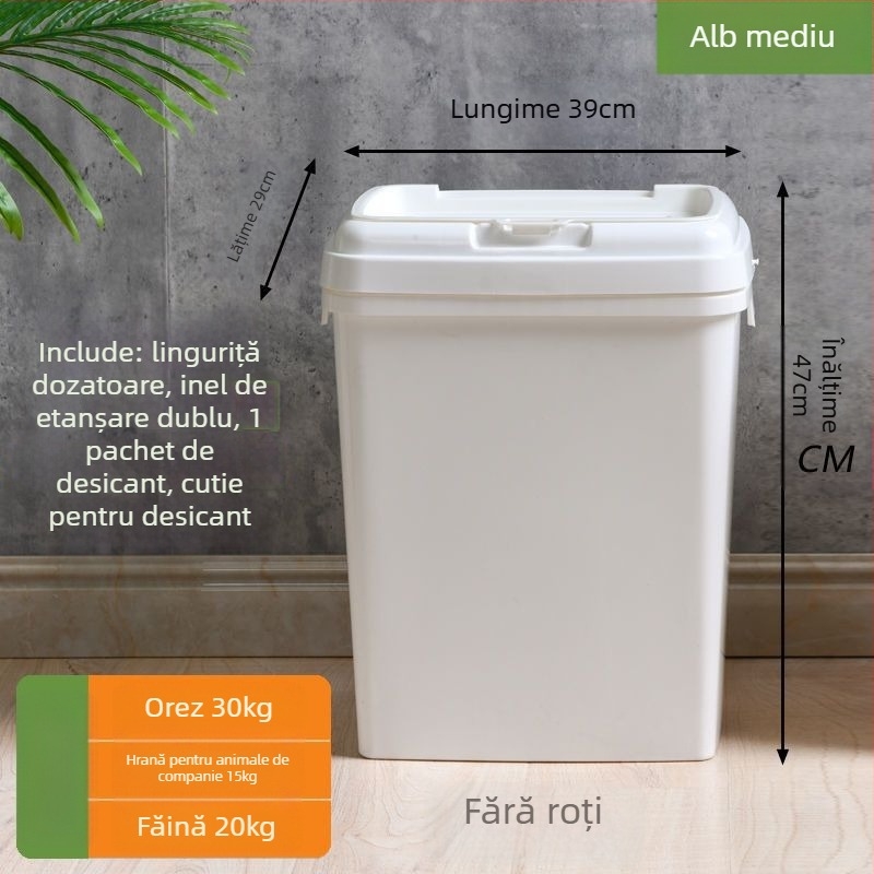 Recipient pentru depozitarea hranei pentru animale de companie, capacitate mare 15 kg, pentru câini și pisici – recipient plastic cu etanșare împotriva umezelii și garnitură dublă de etanșare