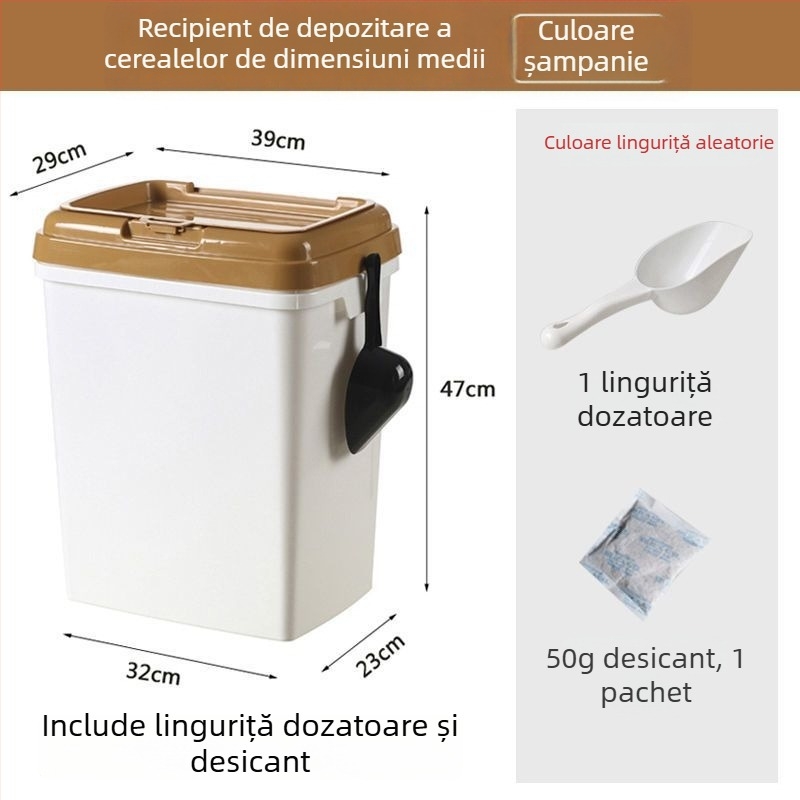 Recipient pentru depozitarea hranei pentru animale de companie, capacitate mare 15 kg, pentru câini și pisici – recipient plastic cu etanșare împotriva umezelii și garnitură dublă de etanșare