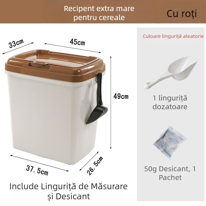 Recipient pentru depozitarea hranei pentru animale de companie, capacitate mare 15 kg, pentru câini și pisici – recipient plastic cu etanșare împotriva umezelii și garnitură dublă de etanșare