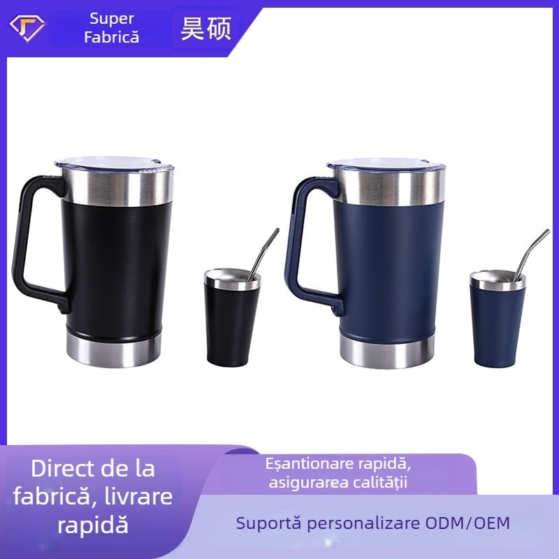 Cană din oțel inoxidabil pentru mașină, 1900 ml, mâner vid, ceașcă de cafea cu pereți dubli – set termos