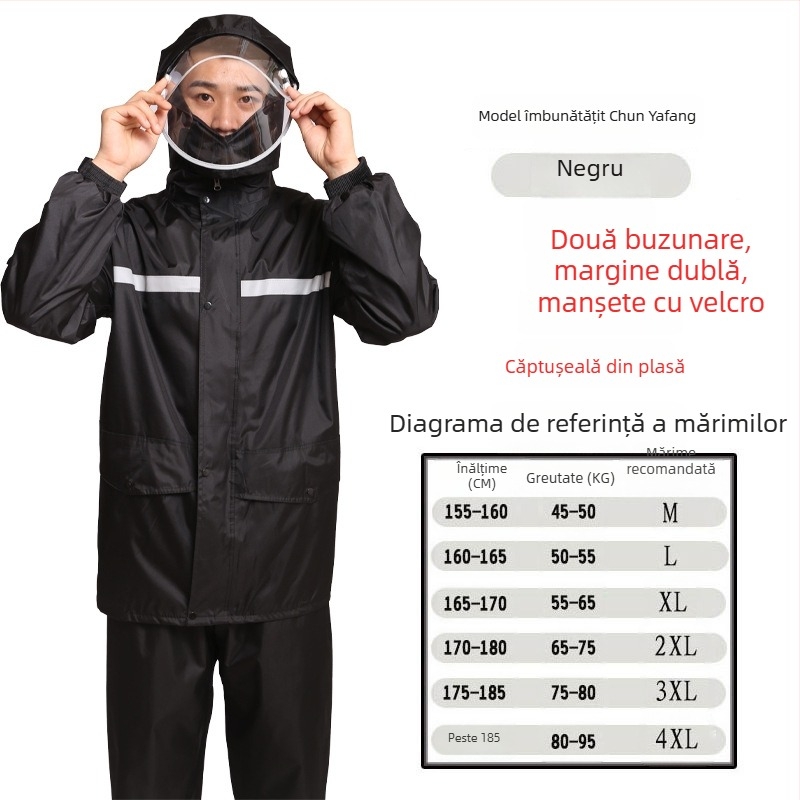Set din două piese: geacă de ploaie și pantaloni – protecție totală împotriva ploii, elemente reflectorizante, pentru adulți, pentru ciclism și pescuit