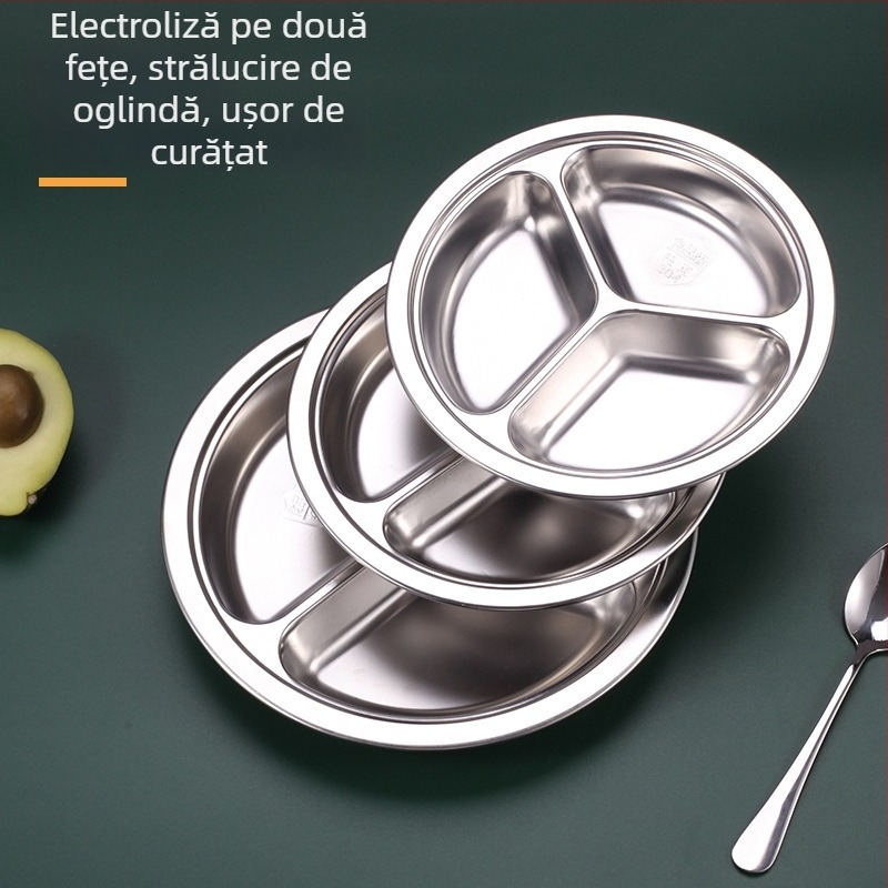 Farfurie rotundă din oțel inoxidabil, cu trei compartimente, pentru copii, 304