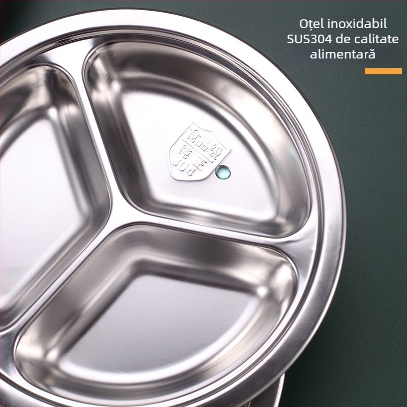 Farfurie rotundă din oțel inoxidabil, cu trei compartimente, pentru copii, 304