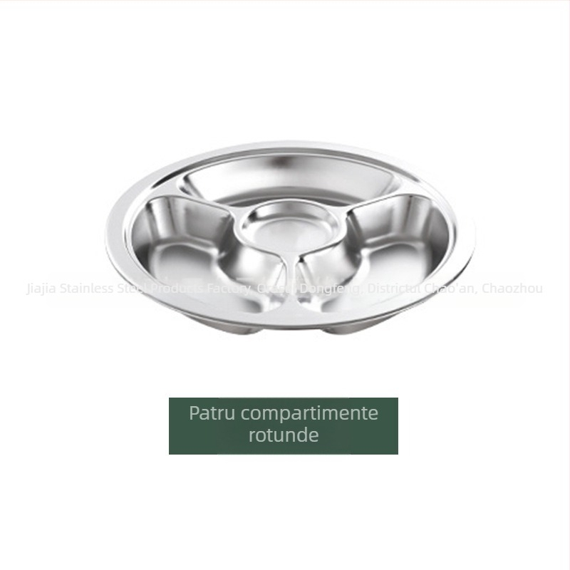 Farfurie rotundă din oțel inoxidabil, cu trei compartimente, pentru copii, 304