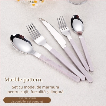 Set din oțel inoxidabil, stil occidental, cuțit, furculiță și lingură cu mâner, incluzând cuțit pentru steak, furculiță, lingură și linguriță de desert, într-un set cadou.