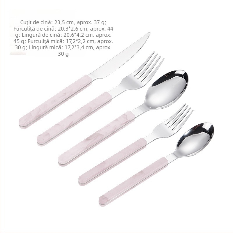 Set din oțel inoxidabil, stil occidental, cuțit, furculiță și lingură cu mâner, incluzând cuțit pentru steak, furculiță, lingură și linguriță de desert, într-un set cadou.