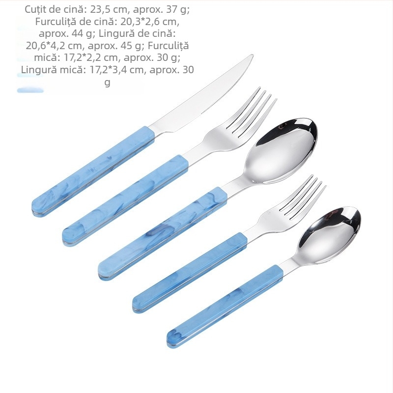 Set din oțel inoxidabil, stil occidental, cuțit, furculiță și lingură cu mâner, incluzând cuțit pentru steak, furculiță, lingură și linguriță de desert, într-un set cadou.
