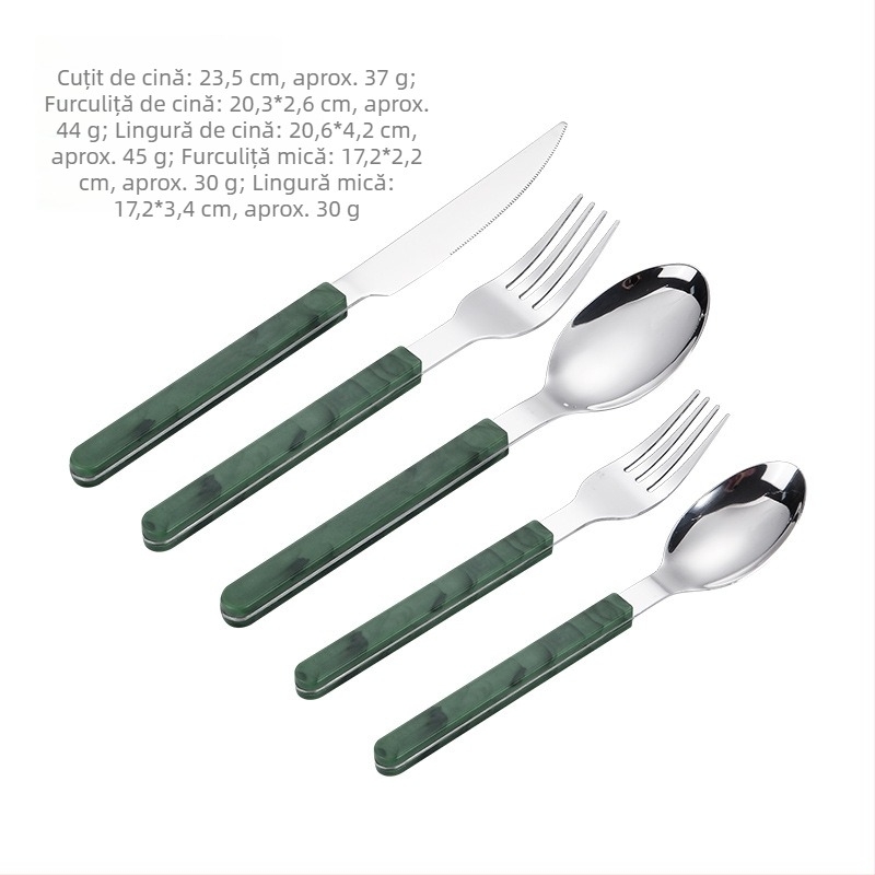 Set din oțel inoxidabil, stil occidental, cuțit, furculiță și lingură cu mâner, incluzând cuțit pentru steak, furculiță, lingură și linguriță de desert, într-un set cadou.