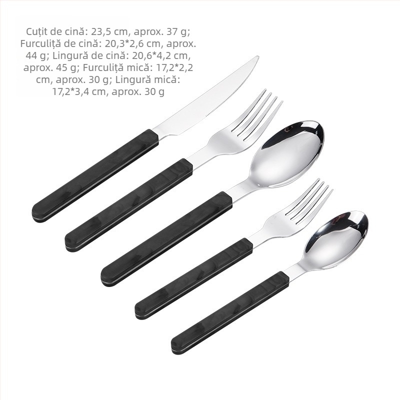 Set din oțel inoxidabil, stil occidental, cuțit, furculiță și lingură cu mâner, incluzând cuțit pentru steak, furculiță, lingură și linguriță de desert, într-un set cadou.