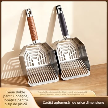 Lingură din oțel inoxidabil pentru nisip de pisici, mare, cu orificii fine, pentru nisip de tofu și amestecuri de nisip