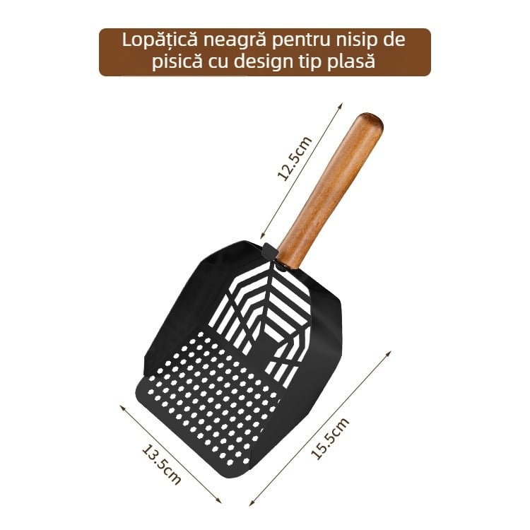 Lingură din oțel inoxidabil pentru nisip de pisici, mare, cu orificii fine, pentru nisip de tofu și amestecuri de nisip