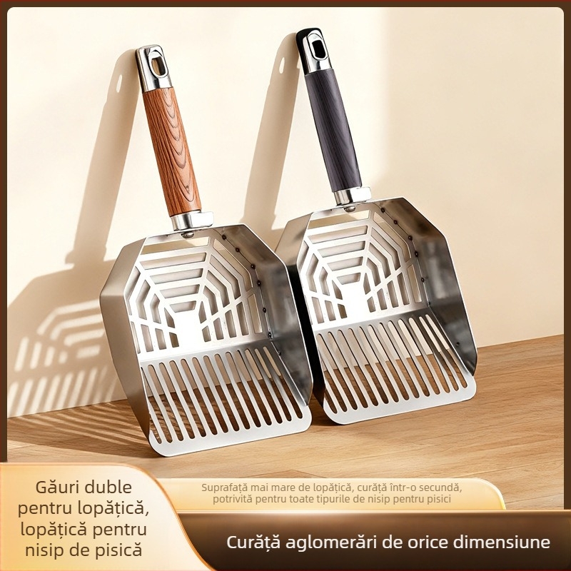 Lingură din oțel inoxidabil pentru nisip de pisici, mare, cu orificii fine, pentru nisip de tofu și amestecuri de nisip