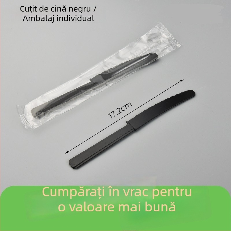 Set de tacâmuri din plastic, de unică folosință, negru, cuțit, furculă și lingură, pentru mâncare occidentală, 1000 de bucăți