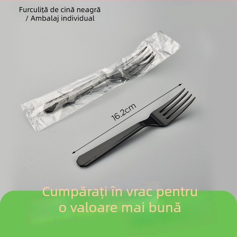 Set de tacâmuri din plastic, de unică folosință, negru, cuțit, furculă și lingură, pentru mâncare occidentală, 1000 de bucăți