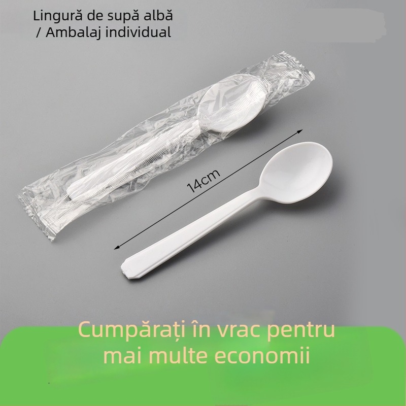 Set de tacâmuri din plastic, de unică folosință, negru, cuțit, furculă și lingură, pentru mâncare occidentală, 1000 de bucăți