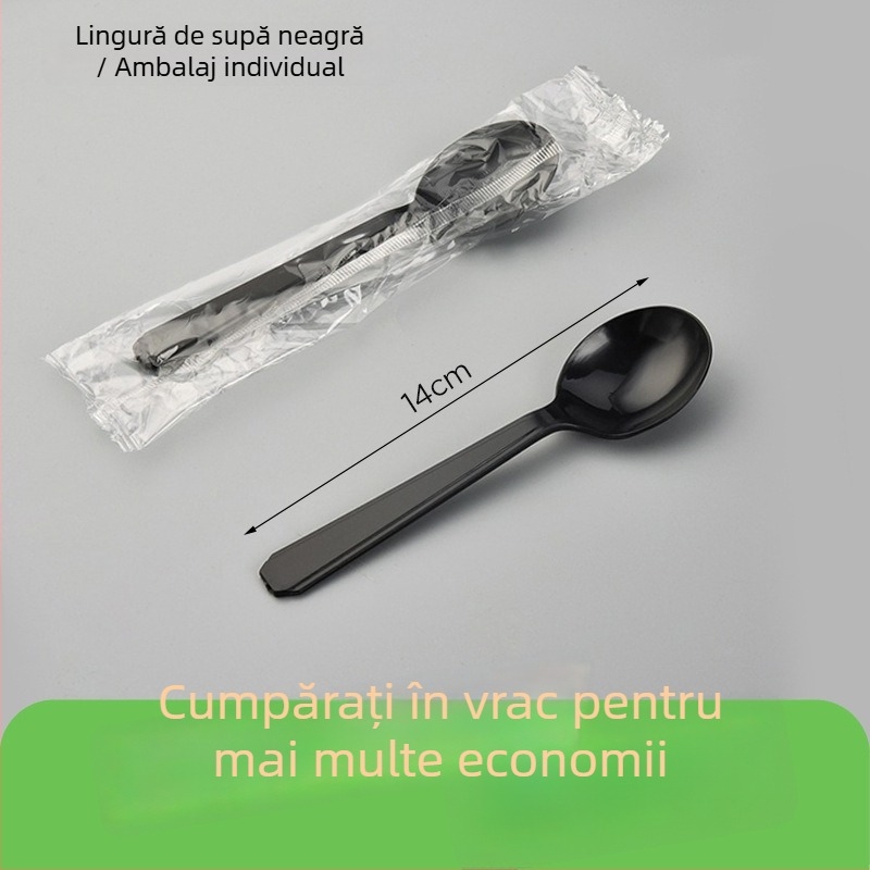 Set de tacâmuri din plastic, de unică folosință, negru, cuțit, furculă și lingură, pentru mâncare occidentală, 1000 de bucăți