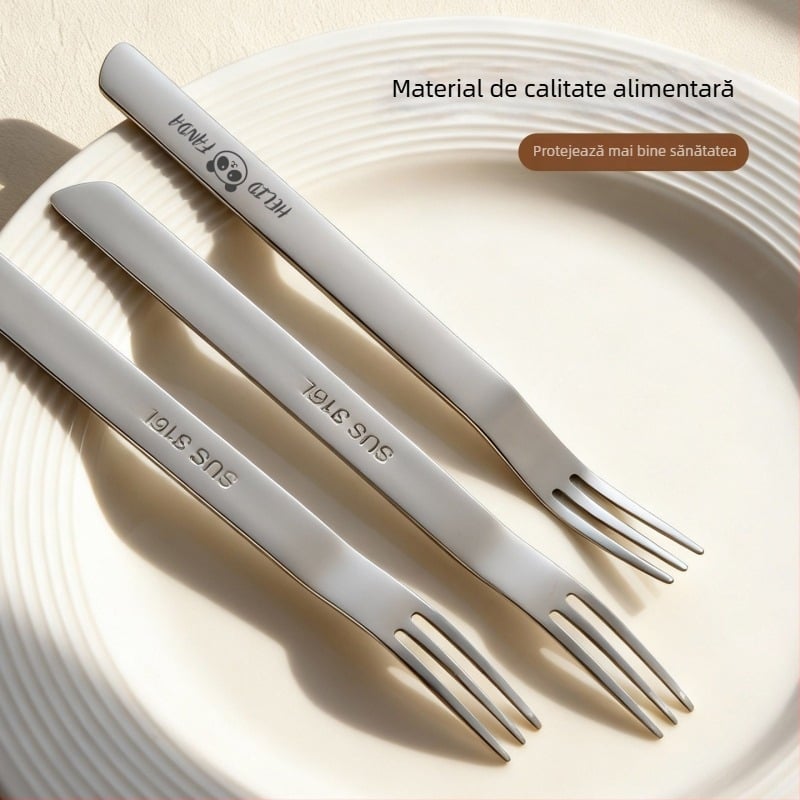 Furculiță de fructe din 316L, stil Cartoon, dual-use pentru desert și fructe, mâner lung, potrivită pentru prăjituri și mooncake, elegantă și durabilă
