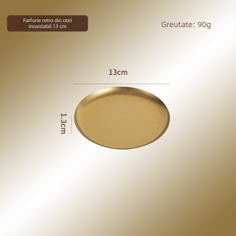 Farfurie rotundă din oțel inoxidabil 304, culoare snow-gold, stil industrial, lux ușor
