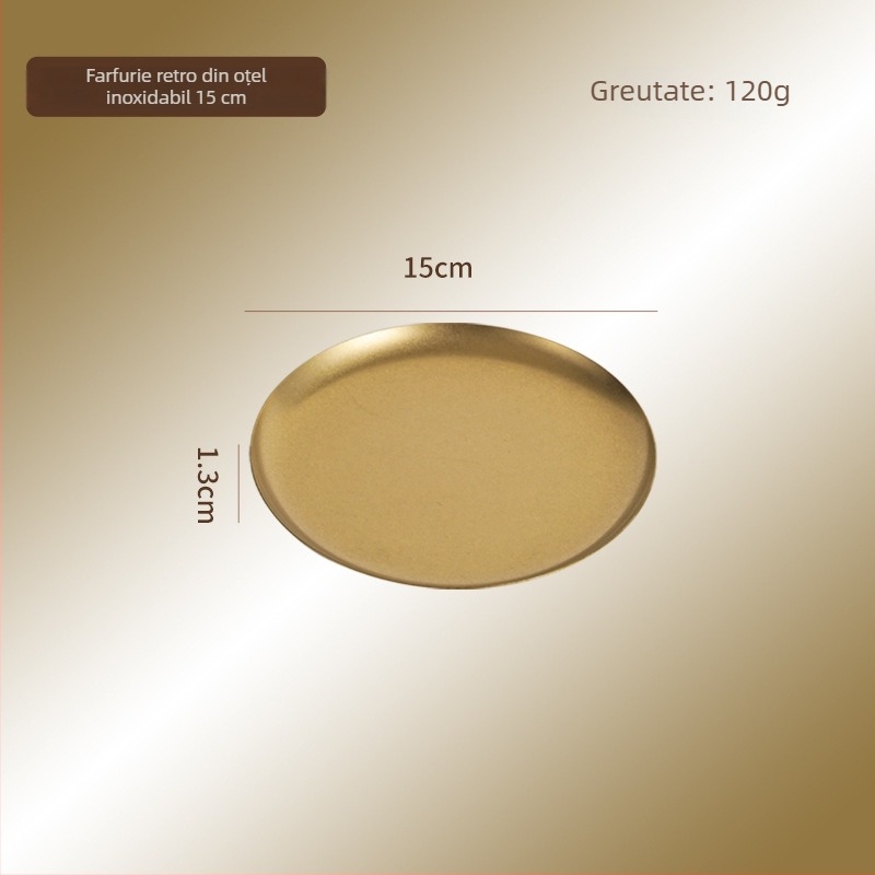 Farfurie rotundă din oțel inoxidabil 304, culoare snow-gold, stil industrial, lux ușor