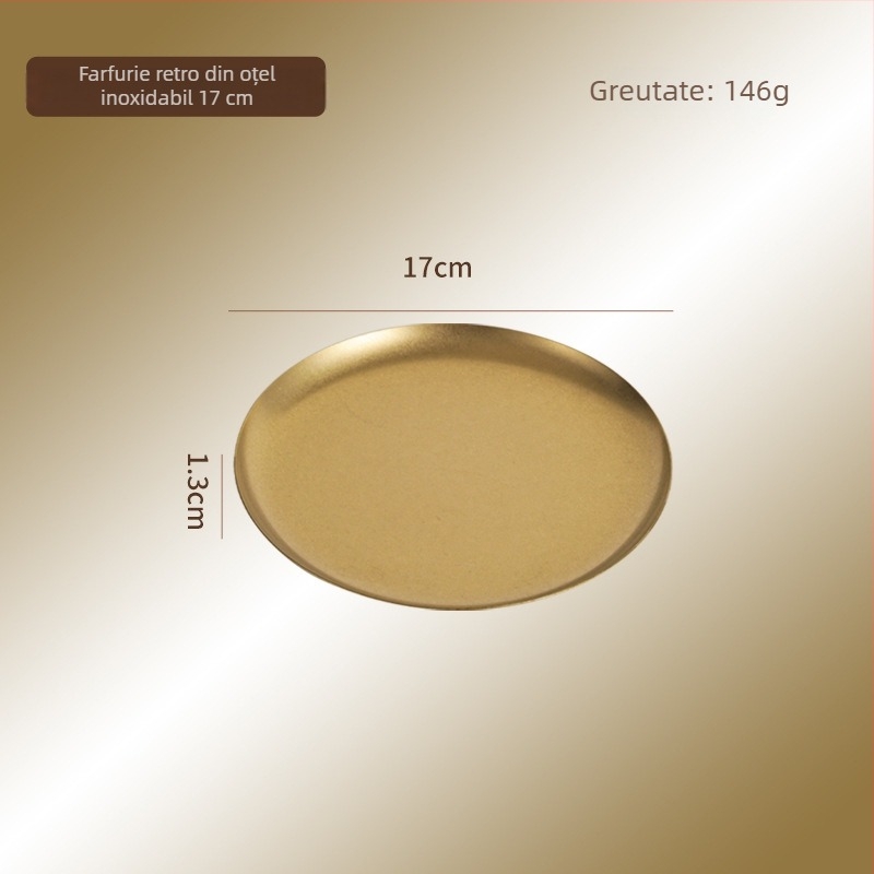 Farfurie rotundă din oțel inoxidabil 304, culoare snow-gold, stil industrial, lux ușor
