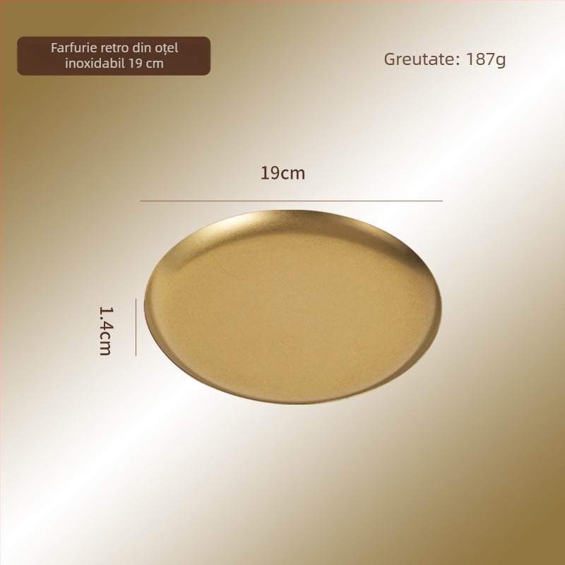 Farfurie rotundă din oțel inoxidabil 304, culoare snow-gold, stil industrial, lux ușor