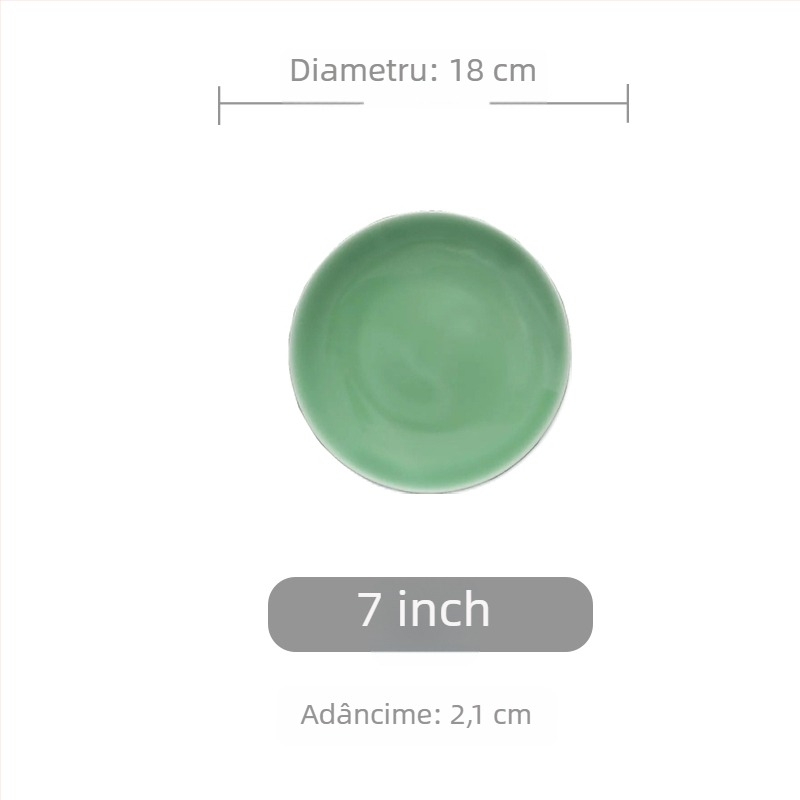 Farfurie circulară din ceramică în culoare celadon, stil japonez simplu, pentru porții mici