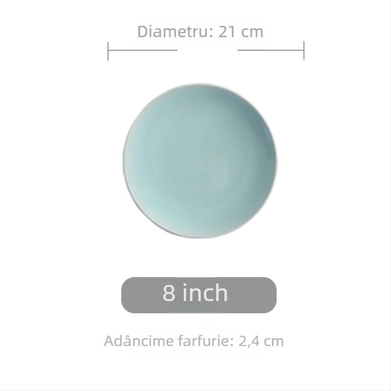 Farfurie circulară din ceramică în culoare celadon, stil japonez simplu, pentru porții mici