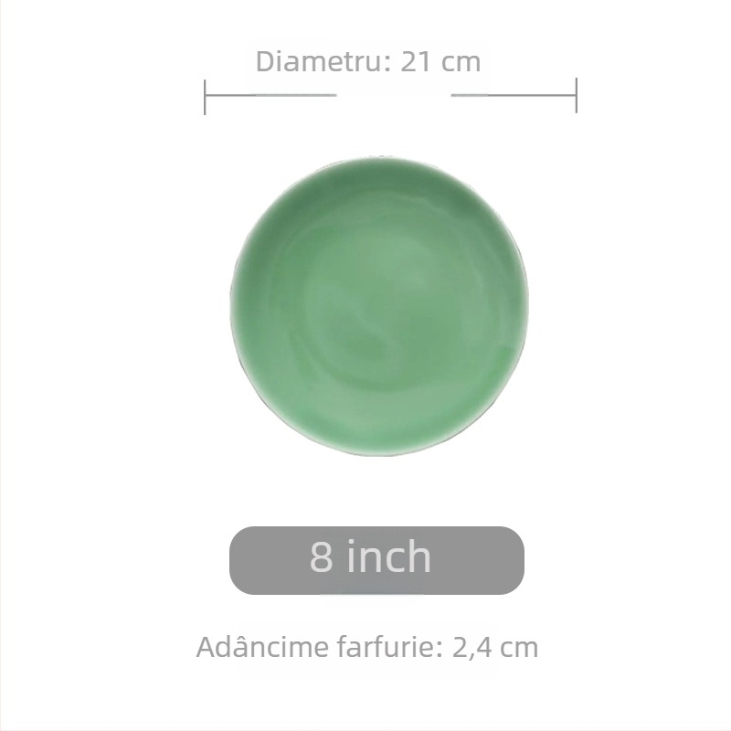 Farfurie circulară din ceramică în culoare celadon, stil japonez simplu, pentru porții mici