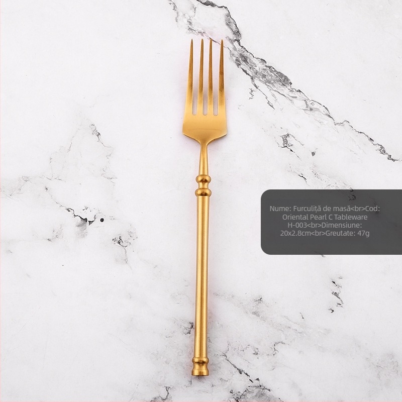 Set de tacâmuri occidentale din oțel inoxidabil 304, Oriental Pearl — cuțit pentru steak, furculiță și lingură, cu mâner lung
