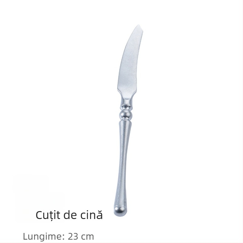 Set tacâmuri din oțel inoxidabil 304, mâner rotund, finisaj lucios în stil retro, textură de fulgi de zăpadă, cuțit pentru friptură, furculiță și lingură